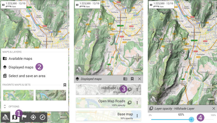 How to modify the opacity of a map or layer? - AlpineQuest